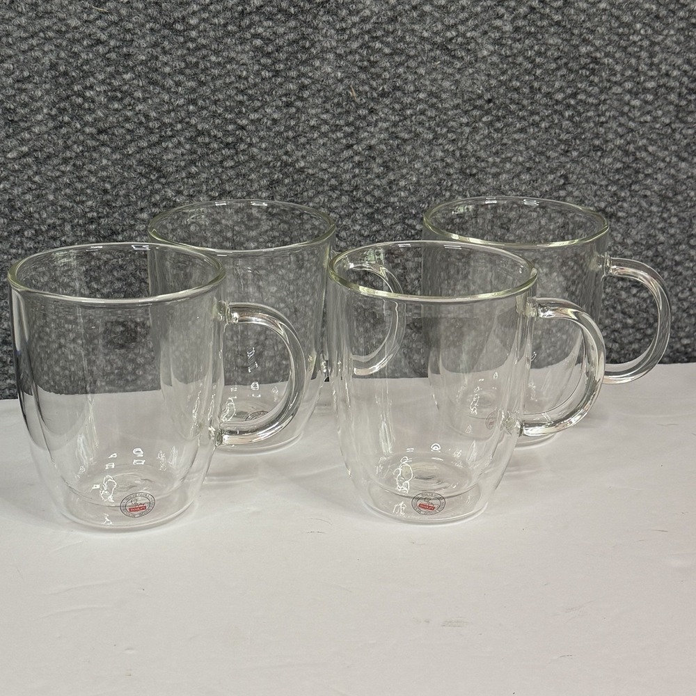 BODUM BISTRO SET (4) DOUBLE WALL THERMO-GLASS INSULATED MUGS 12 oz MUG EXC